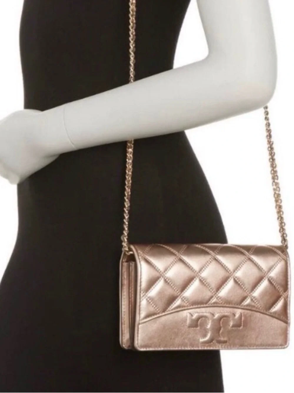 Tory Burch Metallic Rose Gold Quilted Crossbody